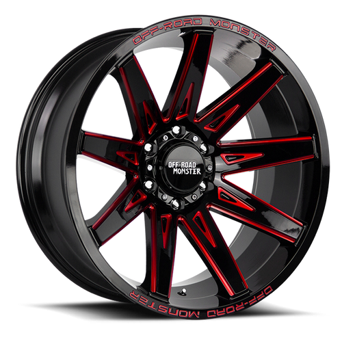 DOORBUSTER PRICING! - Off Road Monster M25 M25 Wheel 20x10 5x127 Gloss Black w/ Candy Red Milling -19mm | M250527N19GBMLR