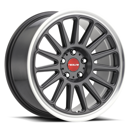 Raceline 315G Grip Wheels Rims 18x9.5 5x114.3 Gunmetal W/ Machined Lip 25mm | 315G-89512+25