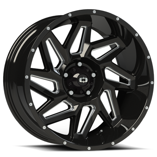 Vision Spyder 361 Wheel 20x10 5x139.7 Gloss Black Milled Spoke -25mm | 361-20085GBMS-25