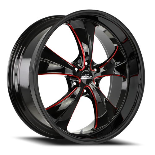DOORBUSTER PRICING! - Strada Street Classics C02 Old Skool Wheel 24x10 5x115 Gloss Black w/ Candy Red Milling 15mm | C02451515GBMLR