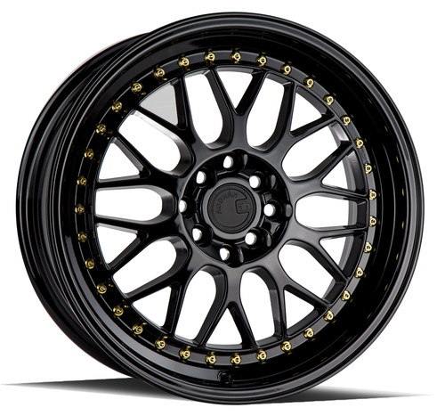 Aodhan Ah02 Wheels Rims 18x8.5 5x120 Gloss Black W/ Gold Rivets 35mm | AH021885512035GB
