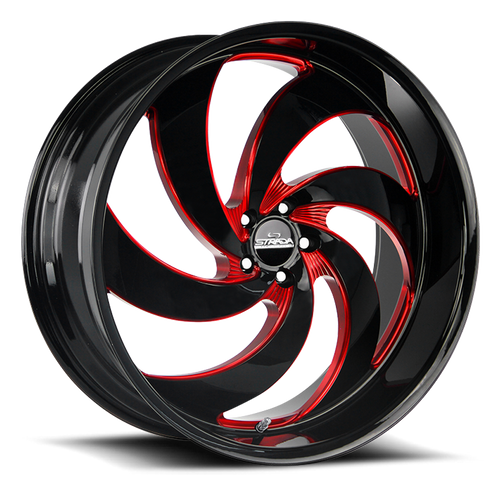 DOORBUSTER PRICING! - Strada Street Classics C06 Retro 6 Wheel 24x10 5x120 Gloss Black w/ Candy Red Milling 25mm | C06452025GBMLR