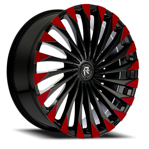 Revenge Rl106 Wheel 20x8.5 5x108 & 5x114.3 Black w/ Red Face 35mm | RL106-208551081143+35BRF