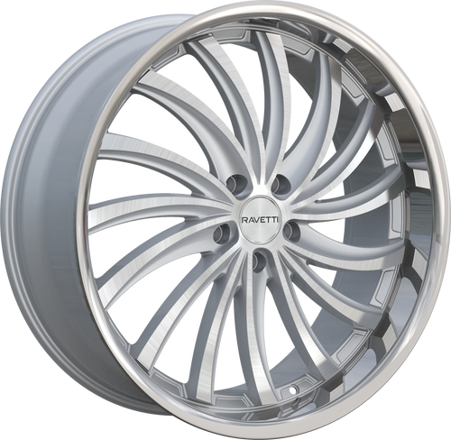 Ravetti M15 Wheels Rims 22x9 5x115 Silver Brushed W/ Stainless Lip 15mm | RAV-M15-22964SBR