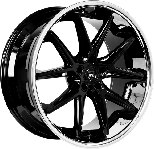 Lexani Circuit Wheels Rims 22x10.5 Blank Custom Drilled Gloss Black W/ Stainless Chrome Lip 15mm | 710-2205-00-15FBS