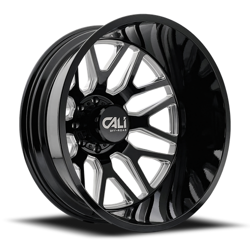 DOORBUSTER PRICING! - Cali Off-Road Invader Dually Wheel 24x8.25 8x200 Gloss Black Milled -232mm - MINIMUM PURCHASE OF 4 WHEELS | 9115D-24877BMR232