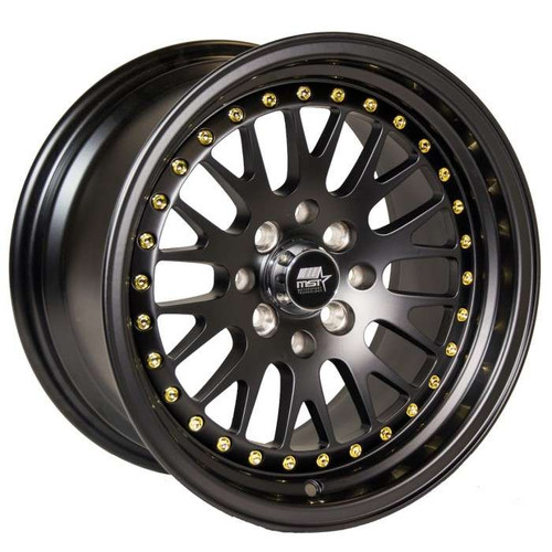 MST Wheels MT10 Wheels Rims 15x8 4x100 4x4.5 (4x114.3) Matte Black w/ Gold Rivets 25 | 10-5816-25-MBG