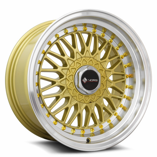 Vors Vr3 Wheels Rims 15x8 4x108 Gold W/ Machined Lip & Gold Rivets 20mm | VR0315808H20GD-408