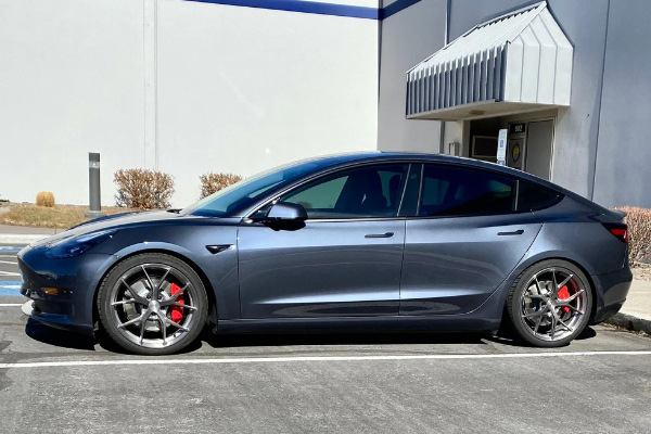 Aftermarket MRR wheels on a Tesla