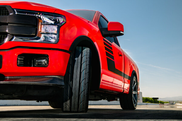 Summer tire on a pickup truck