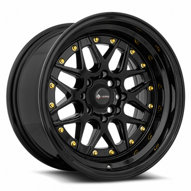 Vors Vr7 Wheels Rims 15x8 4x100 4x114.3 Black W/ Gold Rivets 0mm ...