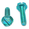 #10-32 x 3/8" (FT) Fine Thread Thread Cutting Screw Slotted Hex Washer Head Type F Low Carbon Steel Green Zinc Plated