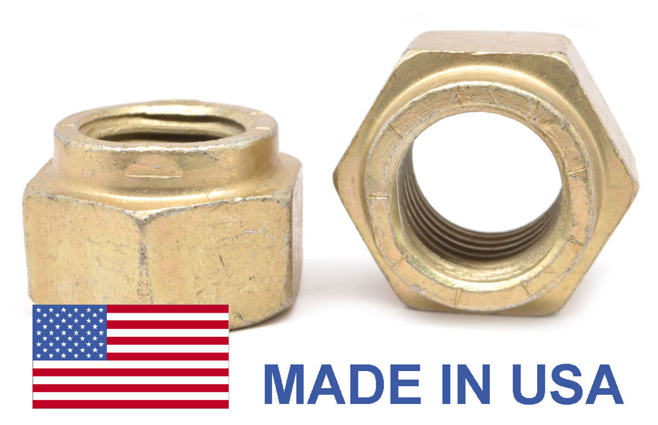 1"-8 Coarse Thread Grade 9 Collar Locknut L9 - USA Alloy Steel Yellow Cad Plated / Wax
