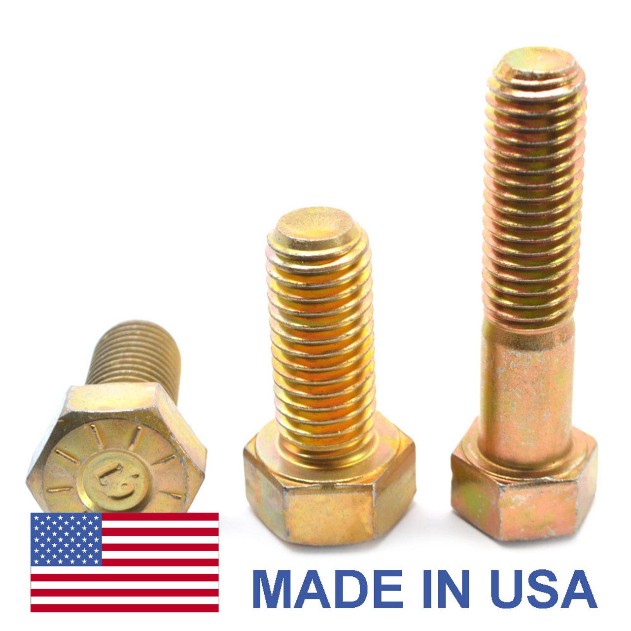 7/16"-14 x 2 1/2" (PT) Coarse Thread Grade 9 Hex Cap Screw (Bolt) L9 - USA Alloy Steel Yellow Zinc Plated