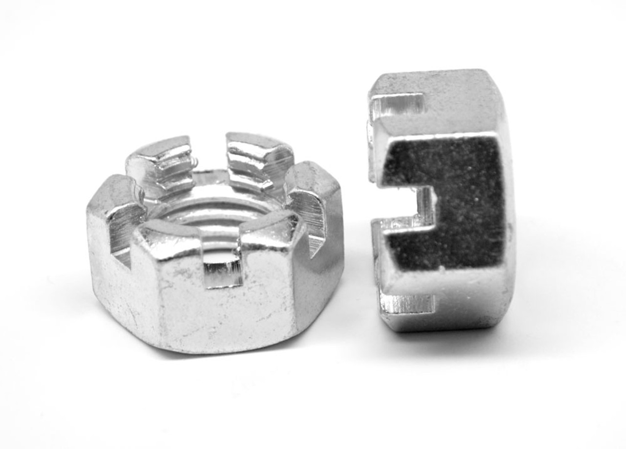 3/8"-24 Fine Thread Grade 2 Slotted Finished Hex Nut Low Carbon Steel Zinc Plated