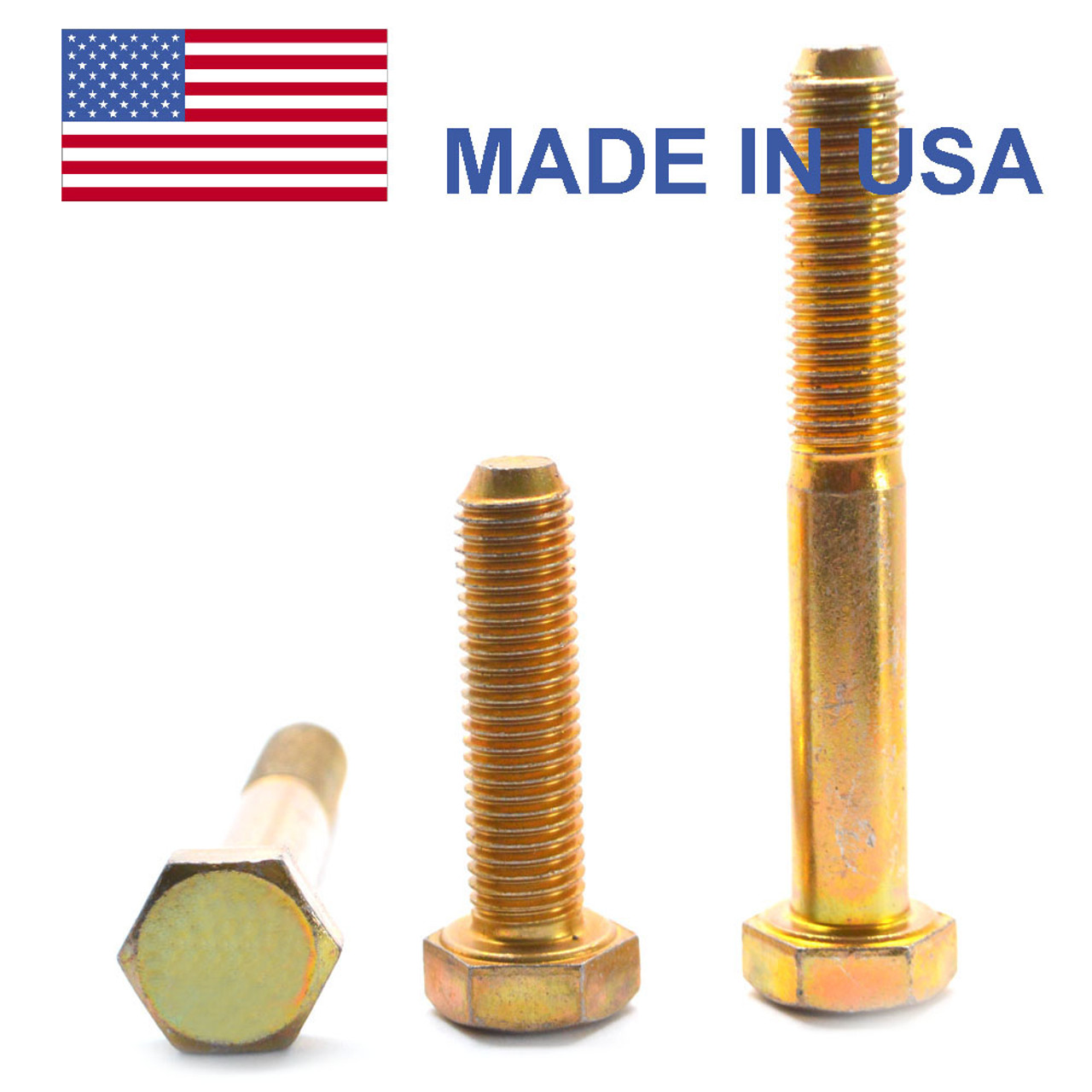 1/4"-20 x 7/8" (FT) Coarse Thread Grade 8 Hex Cap Screw (Bolt) - USA Alloy Steel Yellow Zinc Plated