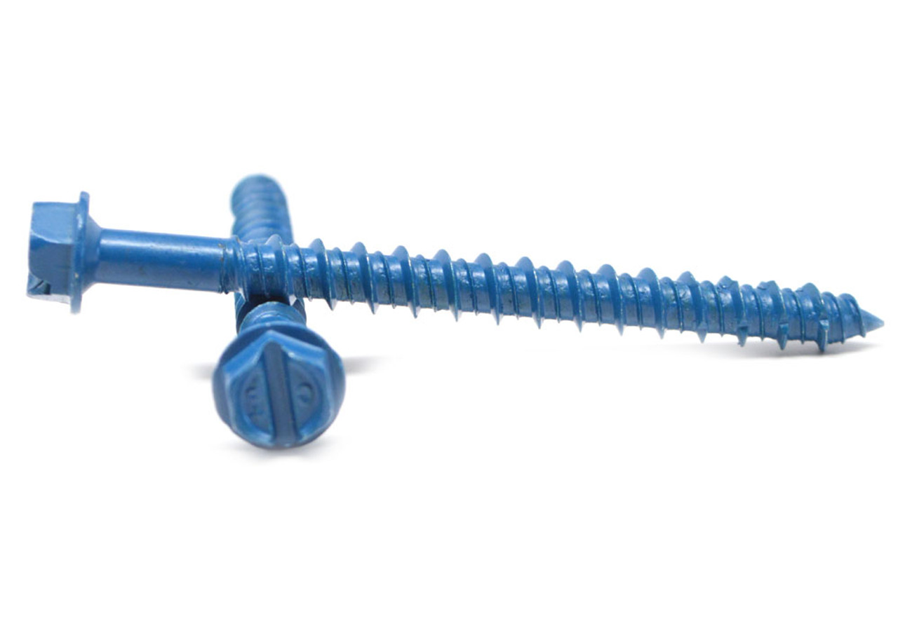 1/4" x 1 1/4" Concrete Screw Slotted Hex Washer Head Low Carbon Steel Blue Polymer