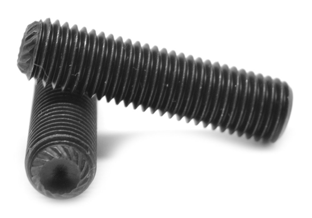 3/8"-24 x 1 1/4" Fine Thread Socket Set Screw Knurled Cup Point Alloy Steel Black Oxide