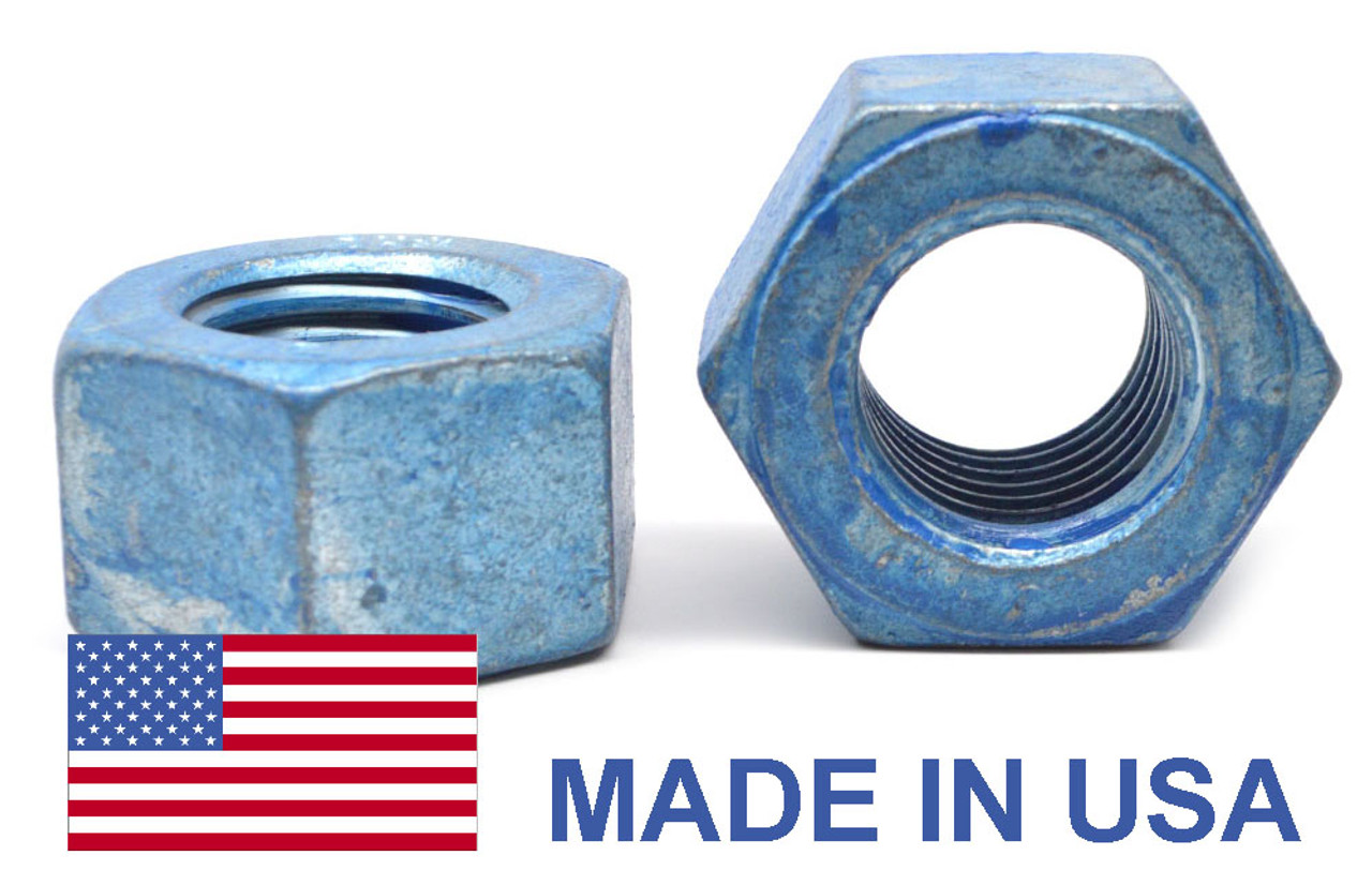 1"-8 Coarse Thread A194 Grade 2H Heavy Hex Nut - USA Medium Carbon Steel Hot Dip Galvanized / Wax/ Blue Dye