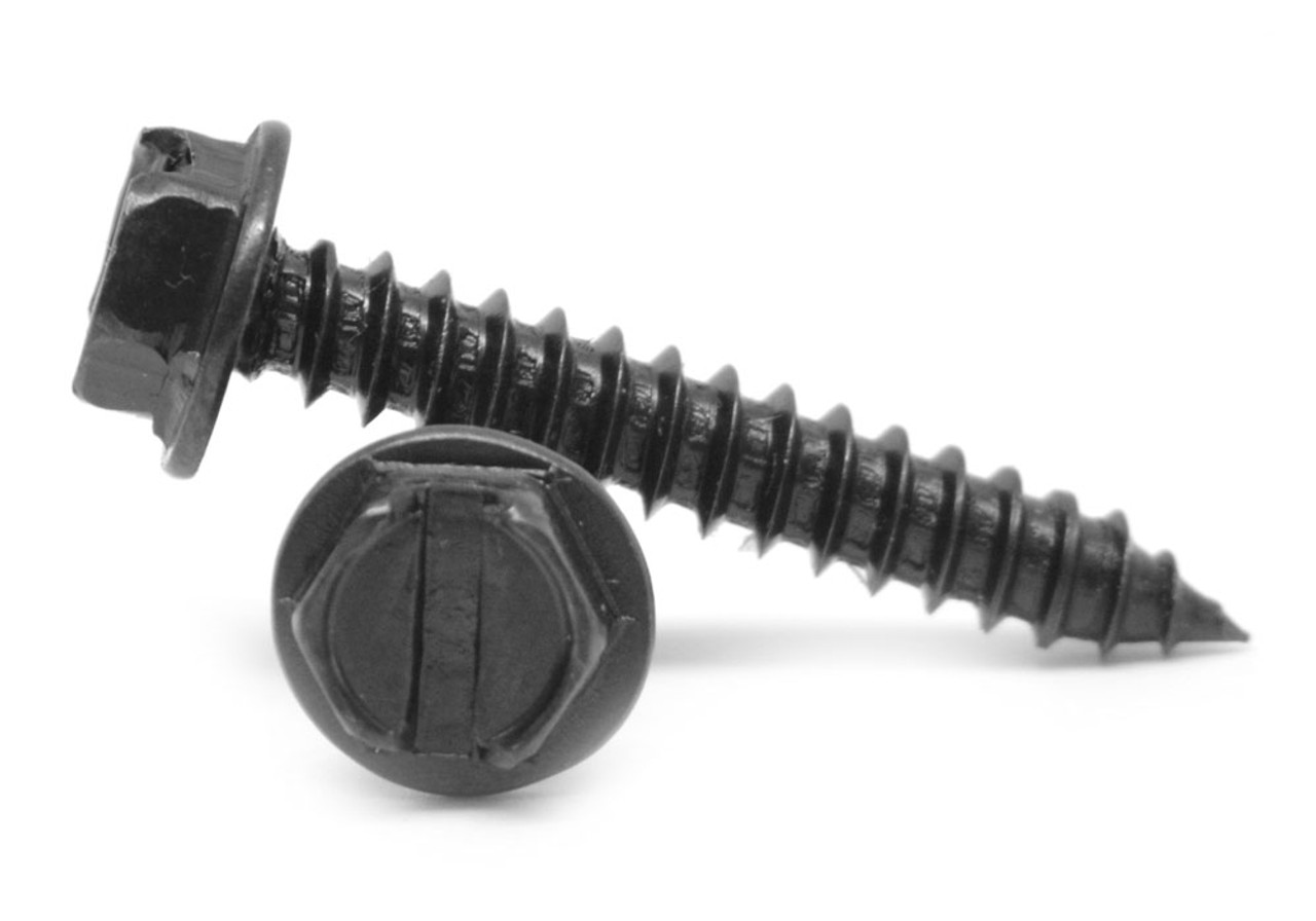 #8 x 1" Sheet Metal Screw Slotted Hex Washer Head Type AB Low Carbon Steel Black Oxide