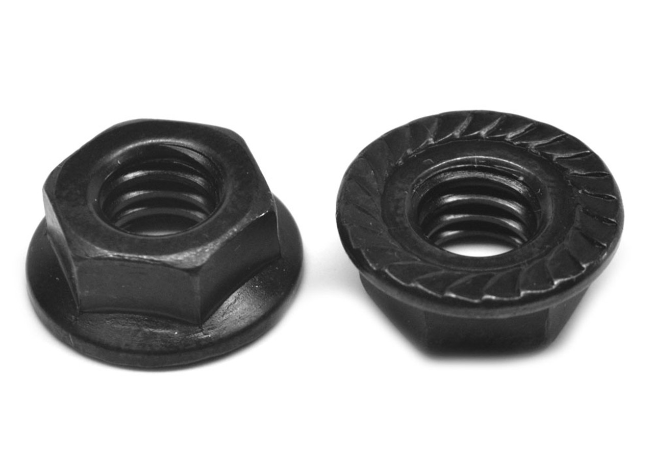 #6-32 Coarse Thread Hex Flange Nut with Serration Case Hardened Low Carbon Steel Black Oxide