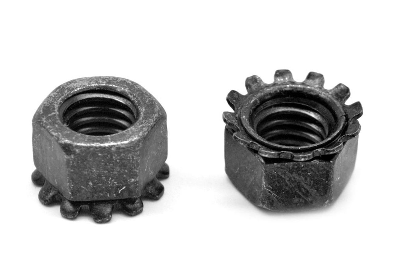 1/4-20 Coarse Thread KEPS Nut / Star Nut with External Tooth Lockwasher Low Carbon Steel Black Oxide