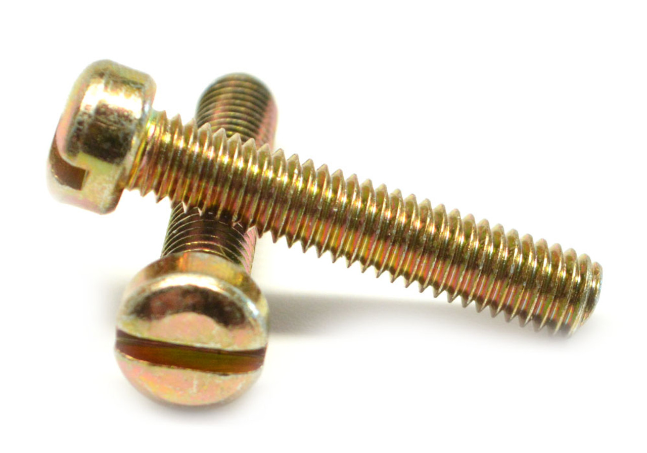 #10-32 x 5/8" (FT) Fine Thread Machine Screw Slotted Fillister Head Low Carbon Steel Yellow Zinc Plated