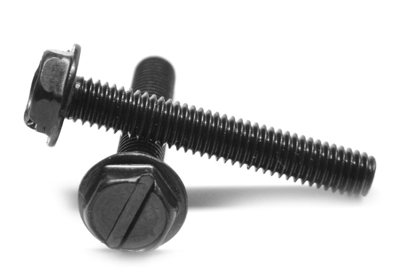 #10-24 x 2 1/2" (FT) Coarse Thread Machine Screw Slotted Hex Washer Head Low Carbon Steel Black Oxide