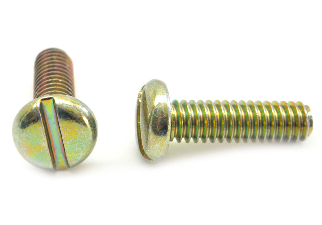 #12-24 x 1/2" (FT) Coarse Thread Machine Screw Slotted Pan Head Low Carbon Steel Yellow Zinc Plated
