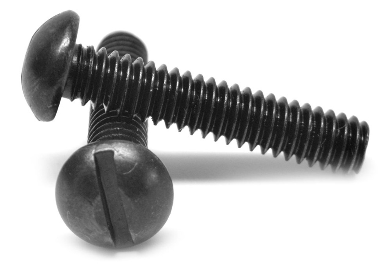 #10-32 x 5/16" (FT) Fine Thread Machine Screw Slotted Round Head Low Carbon Steel Black Zinc Plated