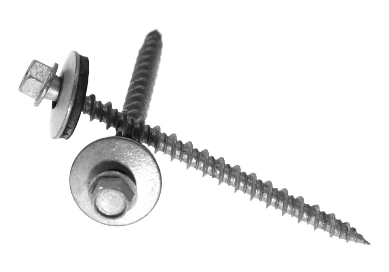 #10-16 x 3" Pole Barn Screw Hi-Low Thread Hex Washer Head Type 17 Point with Bonded Neoprene Washer Low Carbon Steel Mechanical Galvanized