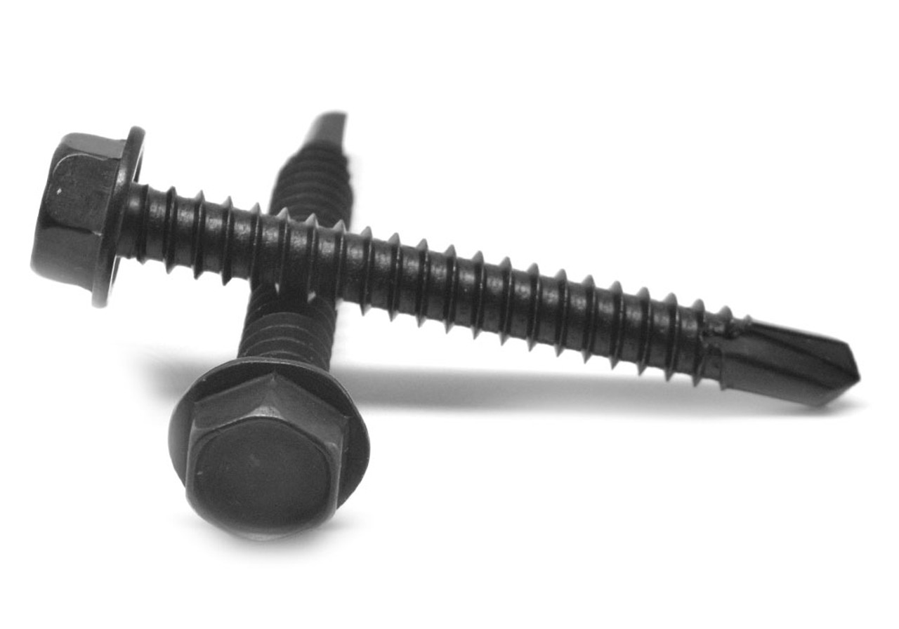 1/4-14 x 5/8 Self Drilling Screw Hex Washer Head #3 Point Low Carbon Steel Black Oxide