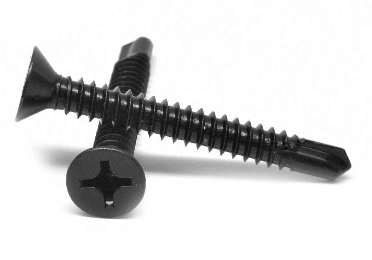 1/4-14 x 1 1/2 Self Drilling Screw Phillips Flat Head #3 Point Low Carbon Steel Black Oxide