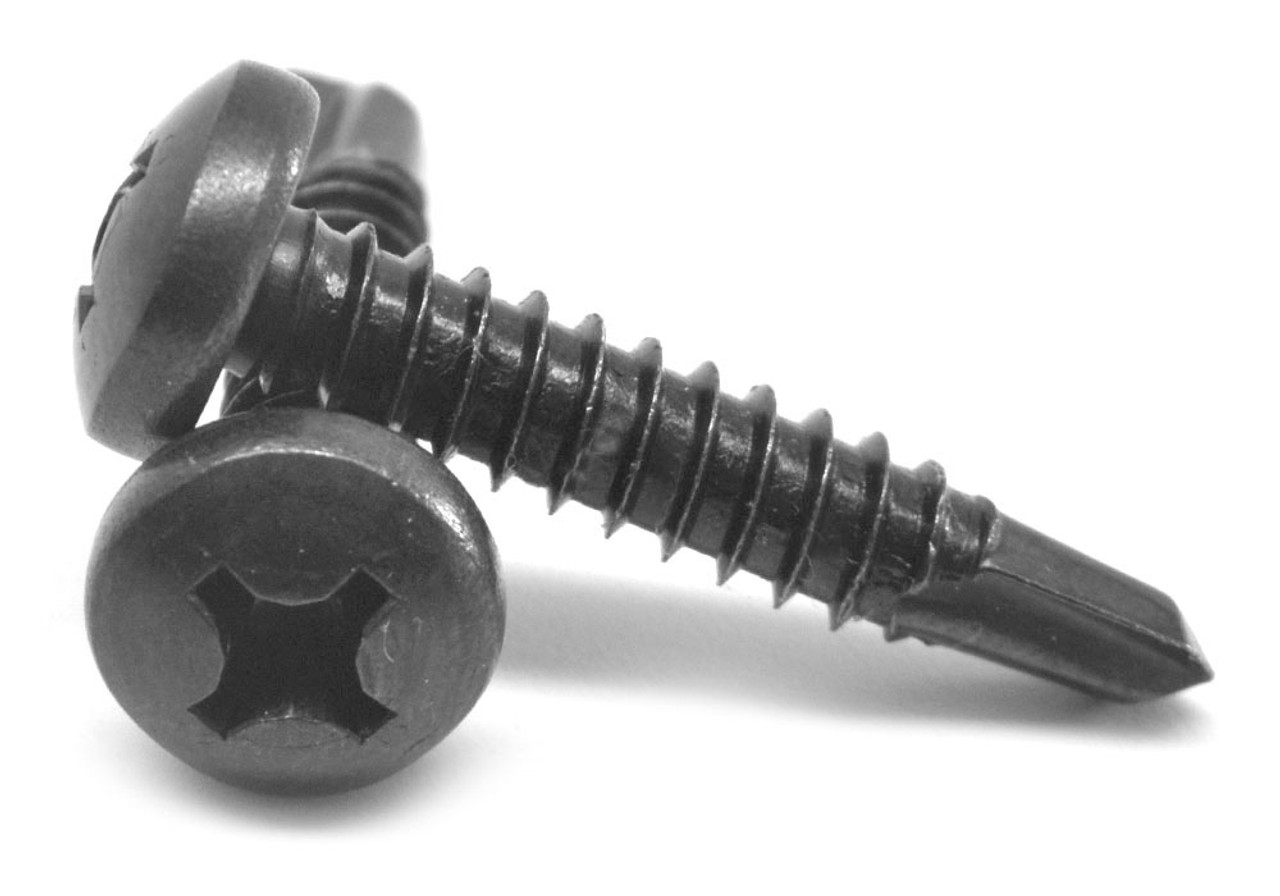 #8-18 x 1" (FT) Self Drilling Screw Phillips Pan Head #2 Point Stainless Steel 18-8 Black Oxide