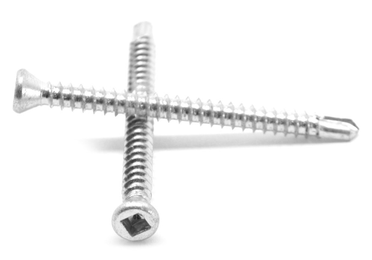 #8-18 x 4" (FT) Self Drilling Screw Square Drive Trim Head #2 Point Low Carbon Steel Zinc Plated