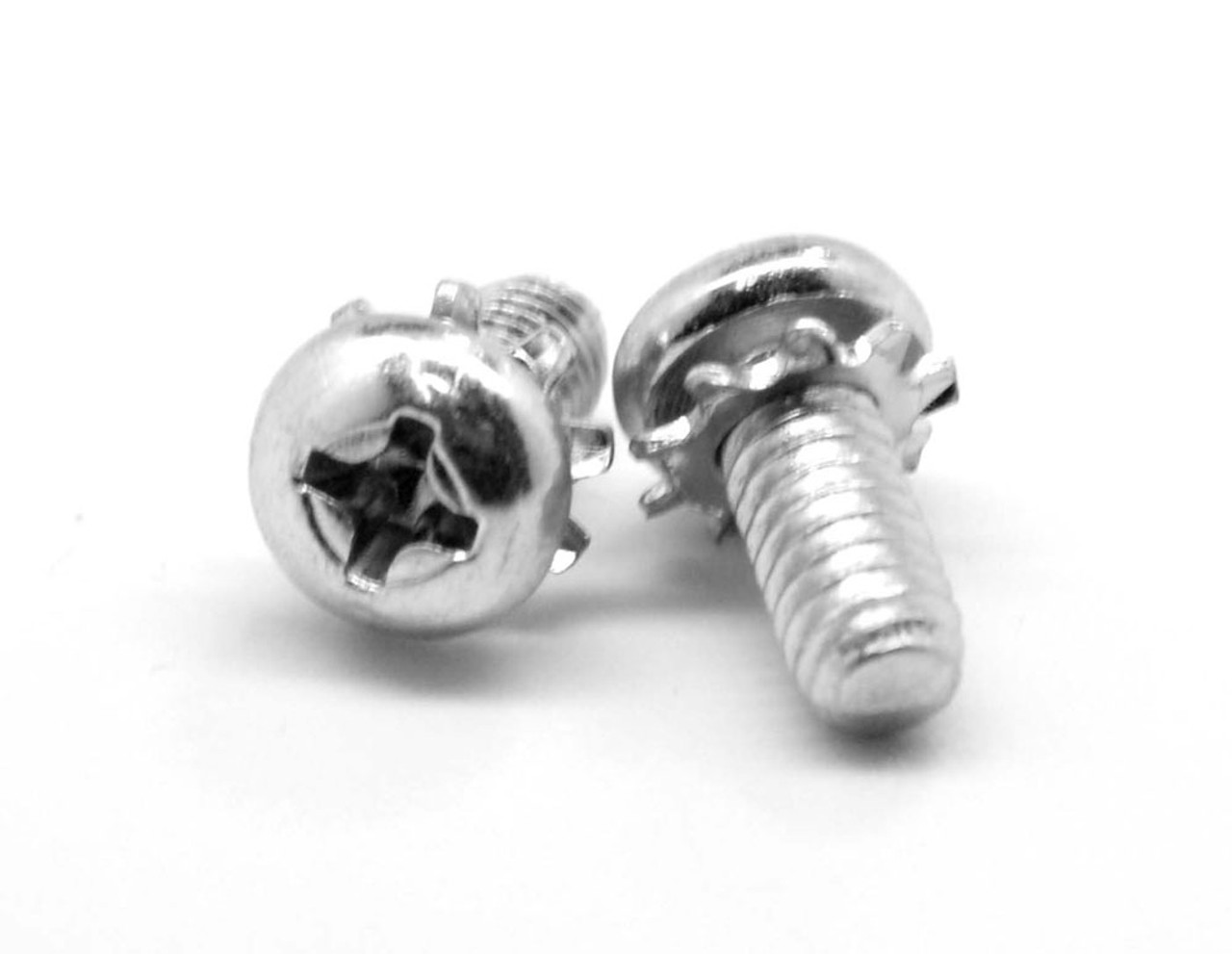 #10-32 x 5/8" (FT) Fine Thread Machine Screw SEMS Phillips Pan Head External Tooth Lockwasher Stainless Steel 18-8