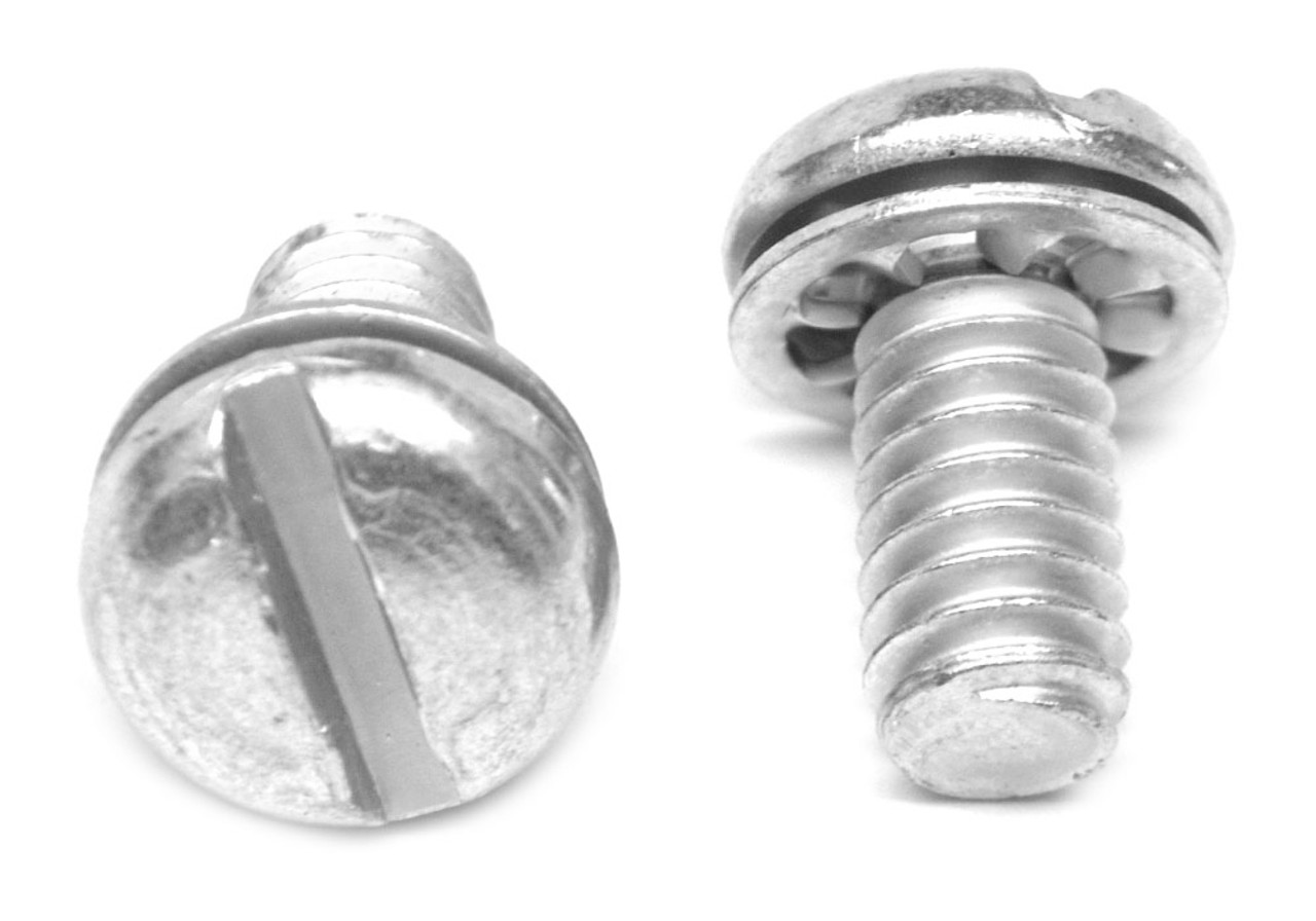 1/4-20 x 3/8 Coarse Thread Machine Screw SEMS Slotted Pan Head Internal Tooth Lockwasher Low Carbon Steel Zinc Plated