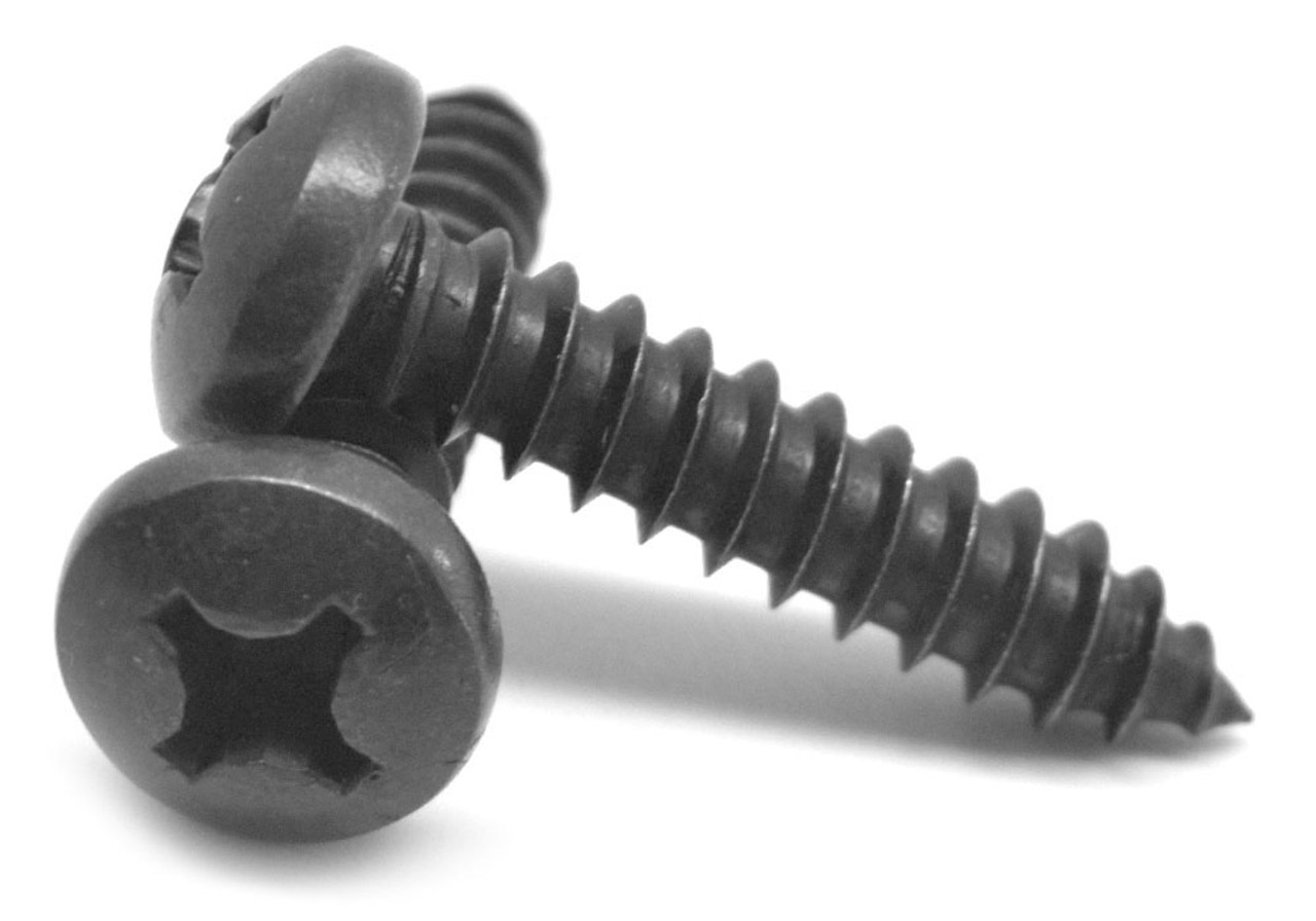 #10-12 x 1" (FT) Sheet Metal Screw Phillips Pan Head Type A Stainless Steel 18-8 Black Oxide