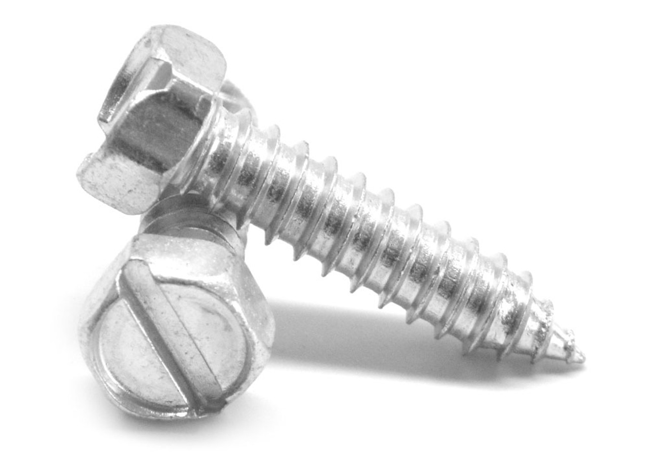 1/4-14 x 1/2 Sheet Metal Screw Slotted Indented Hex Head Type AB Low Carbon Steel Zinc Plated