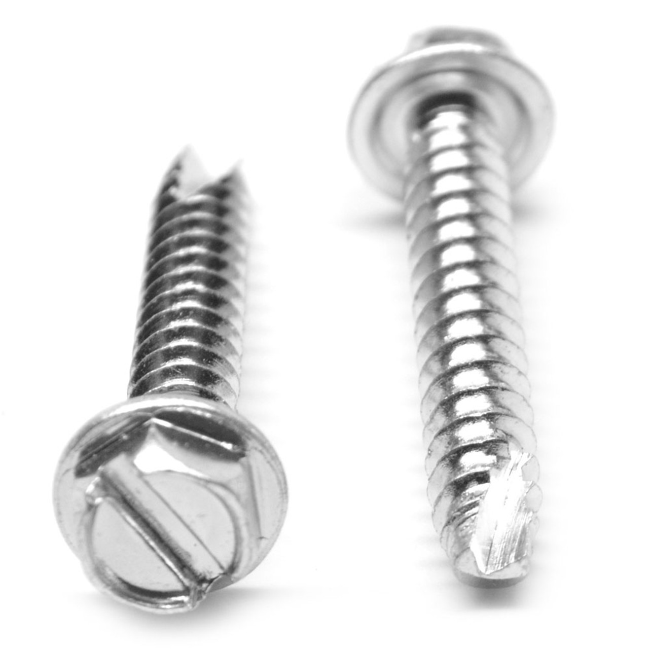 #8-18 x 1" (FT) Thread Cutting Screw Slotted Hex Washer Head Type 25 Low Carbon Steel Zinc Plated
