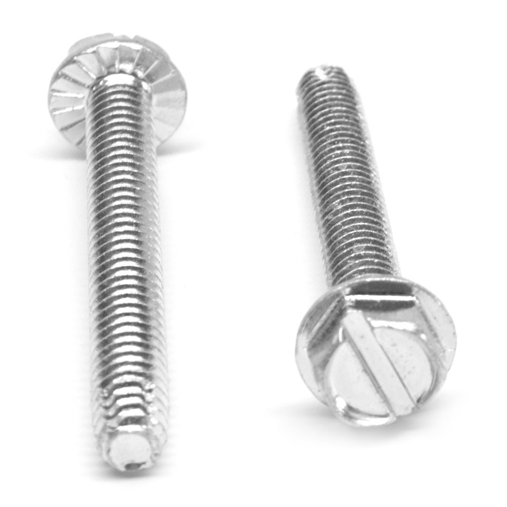 #10-32 x 5/8" (FT) Fine Thread Thread Cutting Screw Slotted Hex Washer Head with Serration Type F Low Carbon Steel Zinc Plated