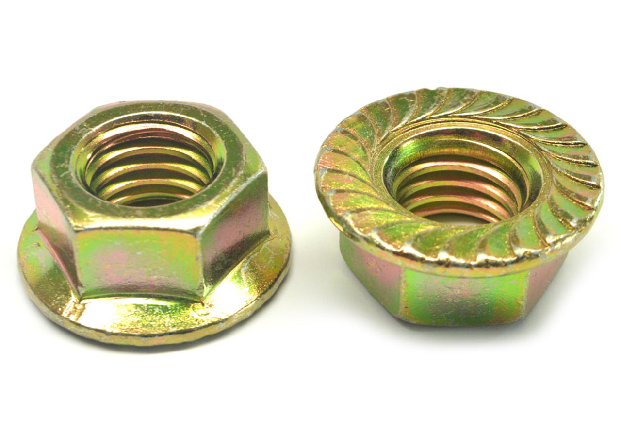 M5 x 0.80 Coarse Thread DIN 6923 Class 8 Hex Flange Nut with Serration Medium Carbon Steel Yellow Zinc Plated