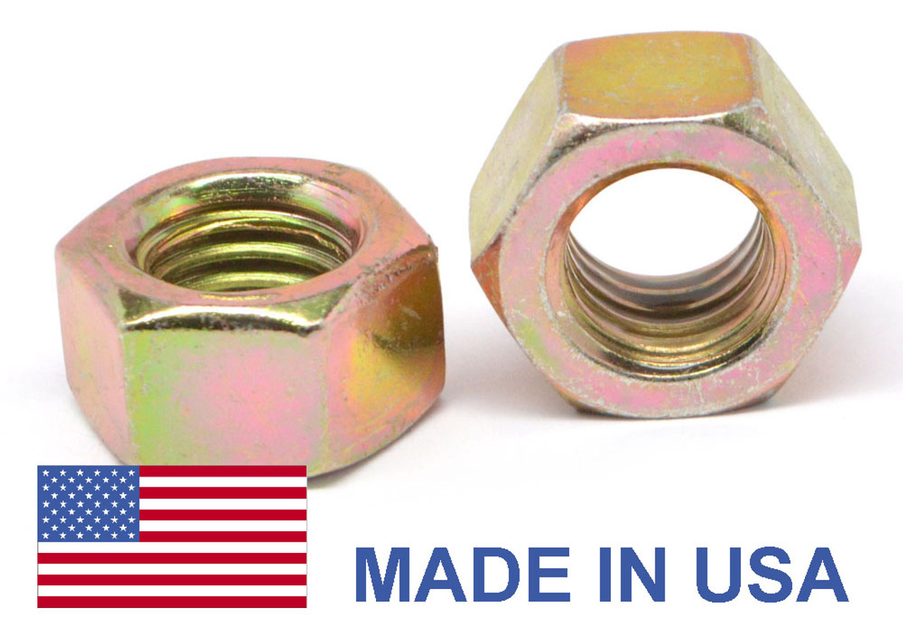 7/16"-14 Coarse Thread Grade 8 Finished Hex Nut - USA Medium Carbon Steel Yellow Zinc Plated