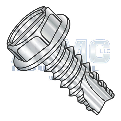 6-20X3/8 Slot Indent Hex Washer Thread Cut Screw Type 25 Full Thread 18 8 Stainless Steel