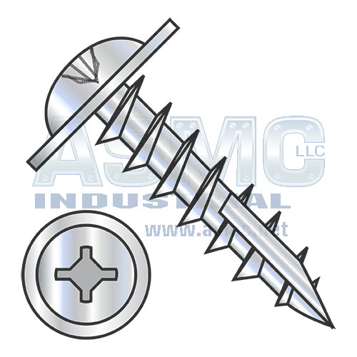 8-11X1 Phil Square #10 Round Washer Deep Thread Wood Screw Type17 Full Thread Zinc Bake