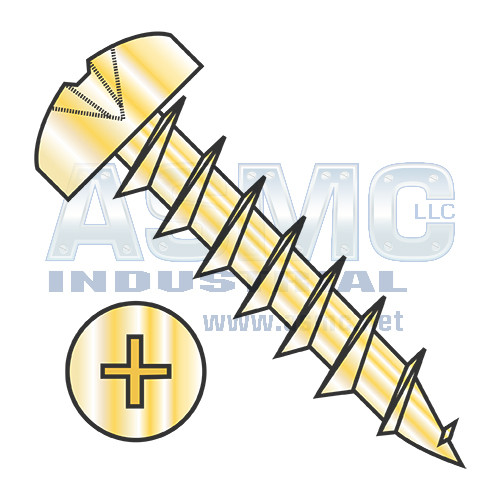 8X5/8 Phillips Pan Deep Thread Wood Screw Full Thread Steel Bright Brass