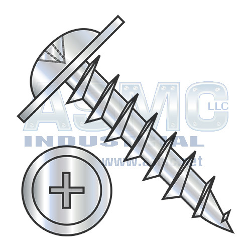 8-11X1 Phillips #10 Round Washer Head Deep Thread Wood Screw Full Thread Zinc Bake