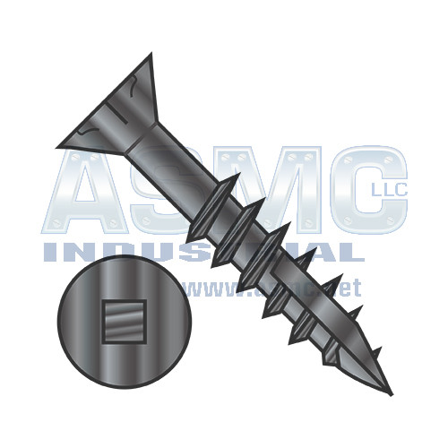 9-10X2 1/2 Square #8 Flat Head w/Nibs Deep Thread Wood Screw Type 17 2/3 Thread Black Oxide