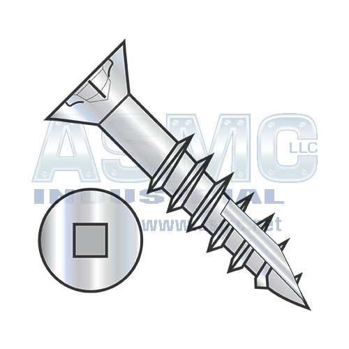 6-13X1 3/4 Flat Head Nibbed Square Drive Deep Thread Wood Screw Type 17 2/3 Thread ZincBake