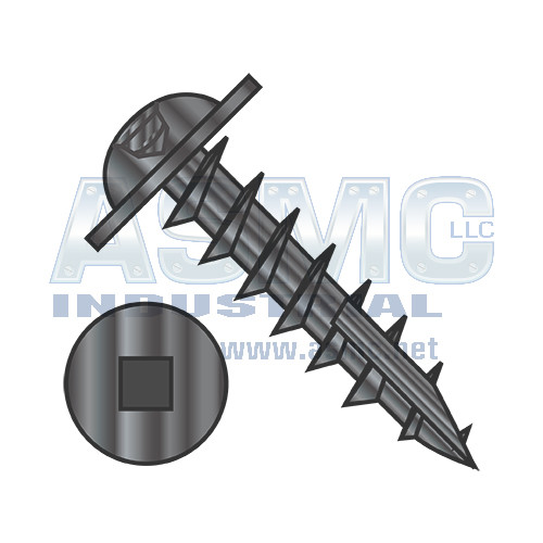 10-9X3/4 Square Drive Round Washer Head Deep Thread Wood Screw Type 17 Full Thrd Black Ox